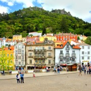 Sintra, just about touches the north east outer suburbs of Lisbon. The medieval Moorish castle can be see up the hill.